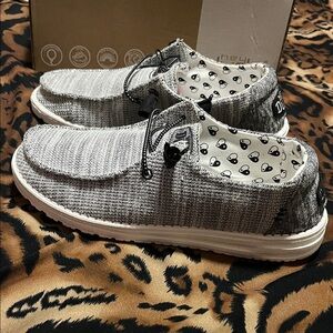 Hey Dude Men's Black and White Loafers